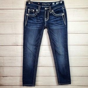 Miss Me Signature Skinny Rhinestone Flap Pocket Embroidered Jeans Sz 25